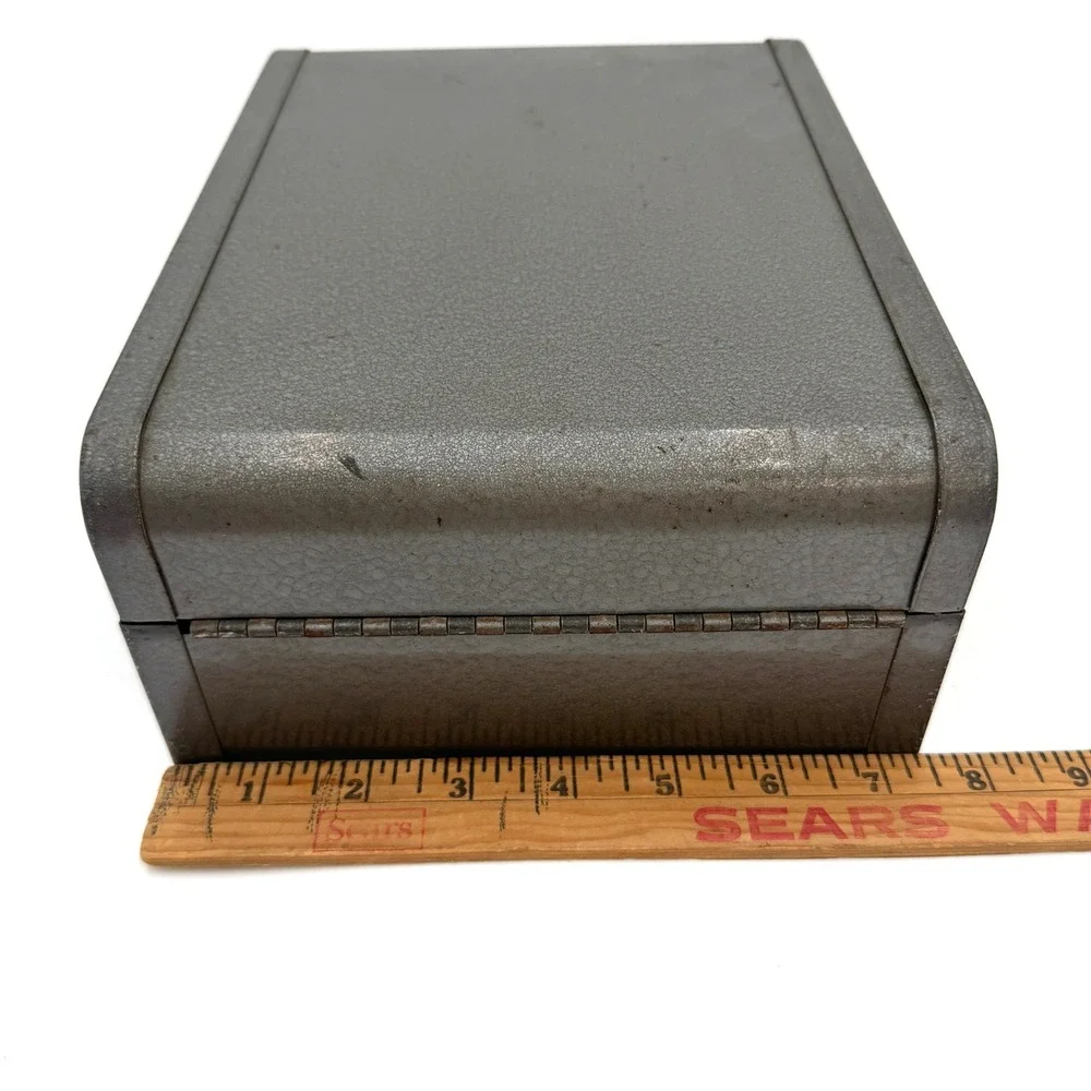 Industrial Metal File Storage Box 10x8x4 Gray‎ Vintage Organizer
